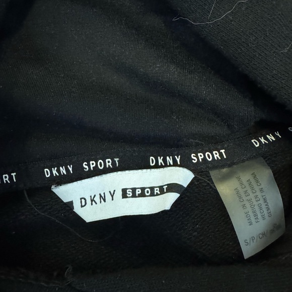 DKNY Sport Hooded Sweatshirt Dress Black Short Sleeve Pullover Oversized S - Picture 6 of 8